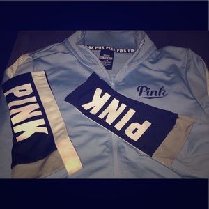 VS PINK LIGHT SWEATER! light blue white and grey!